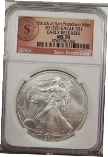 アンティークコイン コイン 金貨 銀貨 [送料無料] 2013(S) $1 American Silver Eagle - NGC MS 70 - Struck at SF Mint - Early Releaseのサムネイル