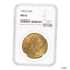 【極美品/品質保証書付】 アンティークコイン 金貨 1903 S $20 Liberty Head Double Eagle Gold Coin NGC MS 62 [送料無料] #gct-wr-012962-1028