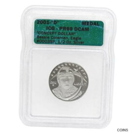 【極美品/品質保証書付】 アンティークコイン コイン 金貨 銀貨 [送料無料] 2001 D 1/2 oz Bessie Coleman Concept Dollar Silver Medal ICG PF 69 DCAM