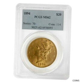 【極美品/品質保証書付】 アンティークコイン 金貨 1894 $20 Liberty Head Double Eagle Gold Coin PCGS MS 62 [送料無料] #gct-wr-012962-404