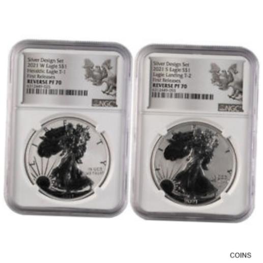 アンティークコイン コイン 金貨 銀貨 [送料無料] 2021 Reverse Proof American Silver Eagle 2-Coin Set NGC PF70 FR (Type 1 + 2)