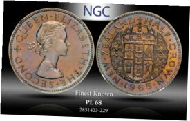 【極美品/品質保証書付】 アンティークコイン コイン 金貨 銀貨 [送料無料] 1965 NEW ZEALAND 1/2 CROWN NGC PL 68 FINEST KNOWN TONED COIN