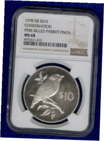 【極美品/品質保証書付】 アンティークコイン コイン 金貨 銀貨 [送料無料] 1978 Fiji $10 Conservation Pink-Billed Parrot Finch Coin NGC MS68 - Top Pop