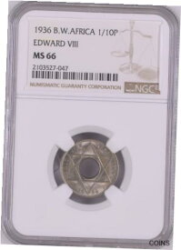 【極美品/品質保証書付】 アンティークコイン コイン 金貨 銀貨 [送料無料] 1936 B.W. Africa 1/10 p NGC MS 66, Edward lll Witter Coin