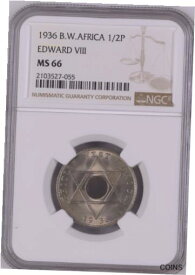 【極美品/品質保証書付】 アンティークコイン コイン 金貨 銀貨 [送料無料] 1936 B.W. Africa 1/2 penny NGC MS 66, Edward Vlll Witter Coin