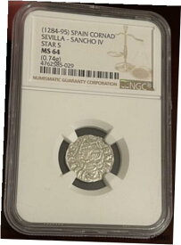 【極美品/品質保証書付】 アンティークコイン コイン 金貨 銀貨 [送料無料] Sancho IV NGC MS 64 Silver Spain Cornad Sevilla 1284-1295 Star S Ancient Coin