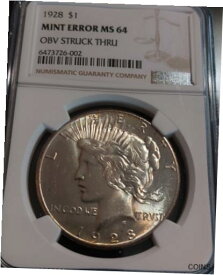 【極美品/品質保証書付】 アンティークコイン コイン 金貨 銀貨 [送料無料] 1928 PEACE 1 Dollar KEY DATE Struck Thru ERROR Just Graded NGC MS64 Slabbed Coin