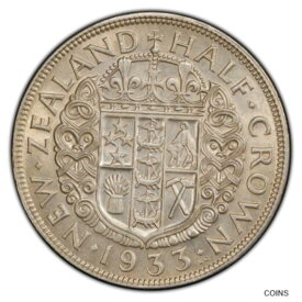 【極美品/品質保証書付】 アンティークコイン コイン 金貨 銀貨 [送料無料] New Zealand 1933 Silver 1/2 Crown George V - PCGS MS62 (Uncirculated)