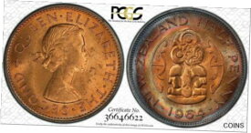 【極美品/品質保証書付】 アンティークコイン コイン 金貨 銀貨 [送料無料] 1964 NEW ZEALAND 1/2 PENNY PCGS MS64RB RAINBOW COLOR TONED COIN! *TRUEVIEW*