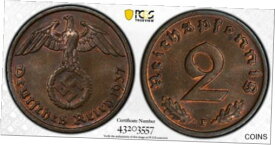 【極美品/品質保証書付】 アンティークコイン コイン 金貨 銀貨 [送料無料] Nazi Coin - PCGS MS64BN 1937-F 2 Pfennig Pfg Germany, J.362 WW2 *Two higher*