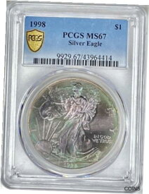 【極美品/品質保証書付】 アンティークコイン コイン 金貨 銀貨 [送料無料] 1998 AMERICAN SILVER EAGLE PCGS MS67 Double Sided Colorful Rainbow Toning Toned