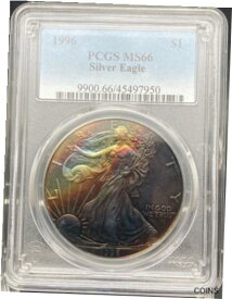 【極美品/品質保証書付】 アンティークコイン コイン 金貨 銀貨 [送料無料] 1996 ASE American Silver Eagle PCGS MS66 Gorgeous Rainbow Color