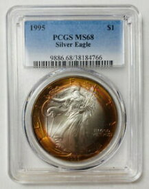 【極美品/品質保証書付】 アンティークコイン コイン 金貨 銀貨 [送料無料] 1995 P Rainbow Toned Silver American Silver Eagle PCGS MS-68