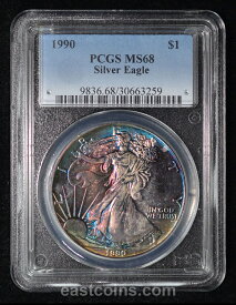 【極美品/品質保証書付】 アンティークコイン コイン 金貨 銀貨 [送料無料] PCGS MS68 1990 American Silver Eagle Monster Toning