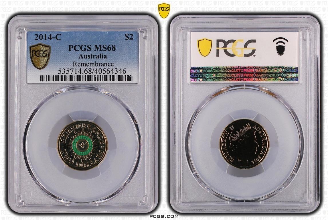 アンティークコイン コイン 金貨 銀貨 [送料無料] 2014 C Mintmark $2 Green Dove Remembrance PCGS MS68 #4346のサムネイル