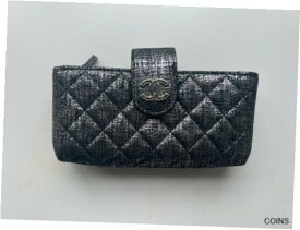 【極美品/品質保証書付】 アンティークコイン コイン 金貨 銀貨 [送料無料] Chanel black/silver quilted phone holder coin purse wallet