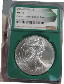 【極美品/品質保証書付】 アンティークコイン コイン 金貨 銀貨 [送料無料] BU 2014 Silver American Eagle NGC MS70 Green Core - From US Mint Sealed Box. #8
