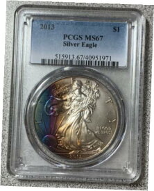 【極美品/品質保証書付】 アンティークコイン コイン 金貨 銀貨 [送料無料] 2013 Silver Eagle PCGS MS67 Rainbow Toning