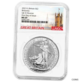 【極美品/品質保証書付】 アンティークコイン 銀貨 2023 U.K. 2 Pound Silver Britannia .999 1 oz NGC MS69 FDI Great Britain Label [送料無料] #sot-wr-013230-100