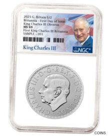 【極美品/品質保証書付】 アンティークコイン 銀貨 2023 2 pound first silver britannia with king charles III ngc ms69 fdoi KC label [送料無料] #sot-wr-013230-196