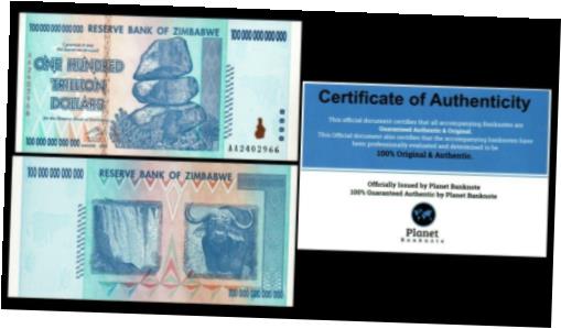 【極美品/品質保証書付】 アンティークコイン コイン 金貨 銀貨 [送料無料] Zimbabwe 100 Trillion Dollars 2008 AA P-91 Banknote New UNC Zim Currency w/COA：金銀プラチナ ワールドリソース