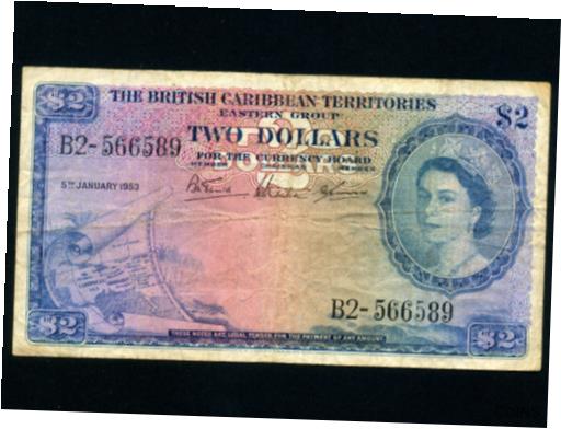 アンティークコイン コイン 金貨 銀貨  [送料無料] British Caribbean Territories:P-8a,2$,1953 QEII RARE DATE F-VF