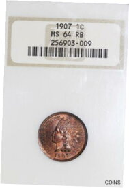 【極美品/品質保証書付】 アンティークコイン コイン 金貨 銀貨 [送料無料] 1907 Indian Head Cent NGC "Fatty"MS64 RB with Wood-grain toning (256903-009)