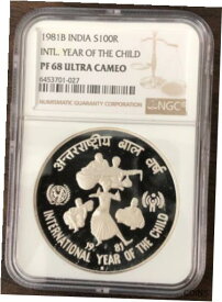 【極美品/品質保証書付】 アンティークコイン コイン 金貨 銀貨 [送料無料] 1981B India S100R - UNICEF Year of Child Silver Proof NGC PF68UC C#6453701-027