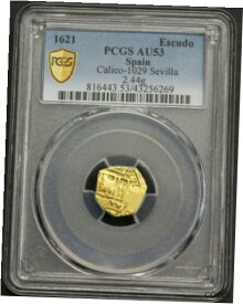 【極美品/品質保証書付】 アンティークコイン 金貨 1621 GOLD 1 ESCUDO COB PCGS AU53 PHILIP III SEVILLA SPAIN DOUBLOON COLONIAL ERA [送料無料] #got-wr-013307-559