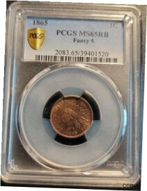 【極美品/品質保証書付】 アンティークコイン 硬貨 1865 Fancy 5 Philadelphia Mint Indian Head Cent PCGS MS-65RB (99% Red!!) [送料無料] #oot-wr-013307-786