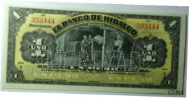【極美品/品質保証書付】 アンティークコイン コイン 金貨 銀貨 [送料無料] MEXICO 1 PESO 1914 Banknote P#S304b BANCO DE HIDALGO FANCY NUMBER 333444 Gem Unc