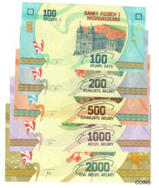 【極美品/品質保証書付】 アンティークコイン 硬貨 SET Madagascar 100, 200, 500, 1000 & 2000 Ariary 2017 UNC [送料無料] #oof-wr-013365-352