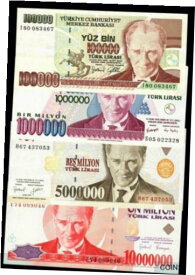 【極美品/品質保証書付】 アンティークコイン コイン 金貨 銀貨 [送料無料] Turkey LOT 4 NOTES 1992 - 2005 VF + EF