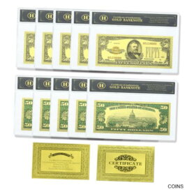 【極美品/品質保証書付】 アンティークコイン コイン 金貨 銀貨 [送料無料] 10pcs Us 50 Dollars Gold Foil Banknotes Art Plastic Money with Plastic Card