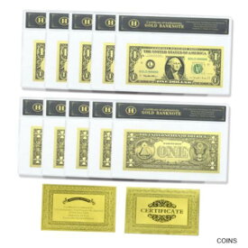 【極美品/品質保証書付】 アンティークコイン コイン 金貨 銀貨 [送料無料] 10pcs Us One Dollars Gold Foil Banknotes Art Plastic Money with Plastic Card