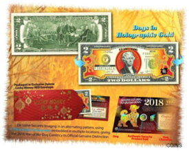 【極美品/品質保証書付】 アンティークコイン コイン 金貨 銀貨 [送料無料] 2018 Chinese New Year U.S. Genuine $2 Bill YEAR OF THE DOG Gold Hologram - Red