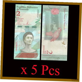 【極美品/品質保証書付】 アンティークコイン コイン 金貨 銀貨 [送料無料] Venezuela 2 Bolivares x 5 Pcs, 2018 P-101 Replacement (Z) Parrot Unc
