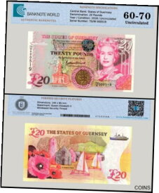 【極美品/品質保証書付】 アンティークコイン コイン 金貨 銀貨 [送料無料] Guernsey 20 Pounds, 2018, P-63, UNC, Commemorative, Authenticated Banknote