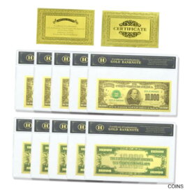 【極美品/品質保証書付】 アンティークコイン コイン 金貨 銀貨 [送料無料] 10pcs Us 10000 Dollars Gold Foil Banknotes Plastic Craft Money with Plastic Card