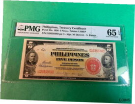 【極美品/品質保証書付】 アンティークコイン コイン 金貨 銀貨 [送料無料] PHILIPPINES 1936 FIVE PESO TREASURY CERTIFICA D2935939D P-83a PMG GEM UNC 65 EPQ