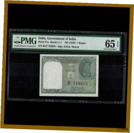 【極美品/品質保証書付】 アンティークコイン コイン 金貨 銀貨 [送料無料] India 1 Rupee, 1949 P-71a PMG 65 EPQ Unc Rare Signature