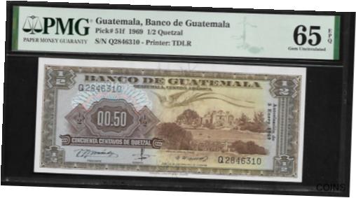 アンティークコイン コイン 金貨 銀貨 [送料無料] Guatemala 1/2 Quetzal 1969 PMG 65 EPQ UNC P#51f PMG Population 1/1のサムネイル