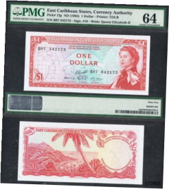 【極美品/品質保証書付】 アンティークコイン コイン 金貨 銀貨 [送料無料] 1965 EAST CARIBBEAN 1 DOLLAR P-13g PMG 64+ + + + + +QUEEN E II COASTAL SCENE NR