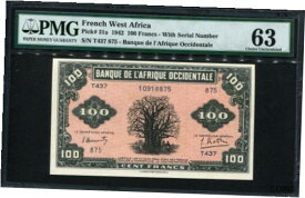 【極美品/品質保証書付】 アンティークコイン コイン 金貨 銀貨 [送料無料] French West Africa 1942, 100 Francs, P31a, PMG 63 UNC