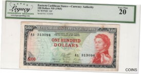【極美品/品質保証書付】 アンティークコイン コイン 金貨 銀貨 [送料無料] EASTERN CARIBBEAN $100 Dollars LCG VF-20 Banknote (1965) P-16f Prefix A1 Sign 10