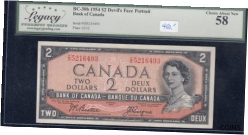 アンティークコイン コイン 金貨 銀貨 [送料無料] 1954 Bank of Canada $2 - BC-30b Devil´s Face Note - Legacy Choice About New 58