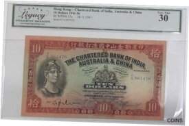 【極美品/品質保証書付】 アンティークコイン コイン 金貨 銀貨 [送料無料] 1941-56 Hong Kong-Chartered Bank of I,A &C, 10 Dollar Note SCWPM#55c LegacyVF-30