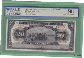 【極美品/品質保証書付】 アンティークコイン コイン 金貨 銀貨 [送料無料] Mexico 20 Peso Note P-S134a WBG 58/ About UNC Choice T.O.P.