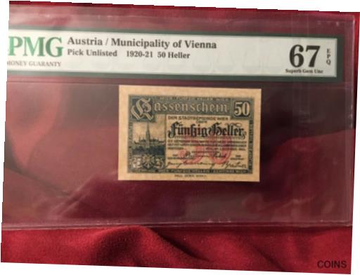 アンティークコイン コイン 金貨 銀貨 [送料無料] 1920-21 Austria / Municipality Of Vienna 50 Heller Pick Unlisted PMG 67 EPQ UNCのサムネイル