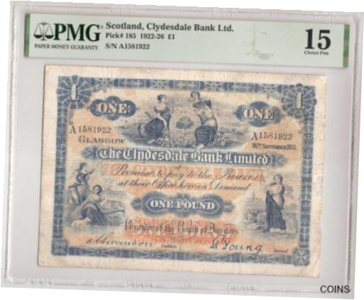 アンティークコイン コイン 金貨 銀貨 [送料無料] SCOTLAND The Clydesdale Bank Limited 1 POUND 1923 P:185 Fのサムネイル